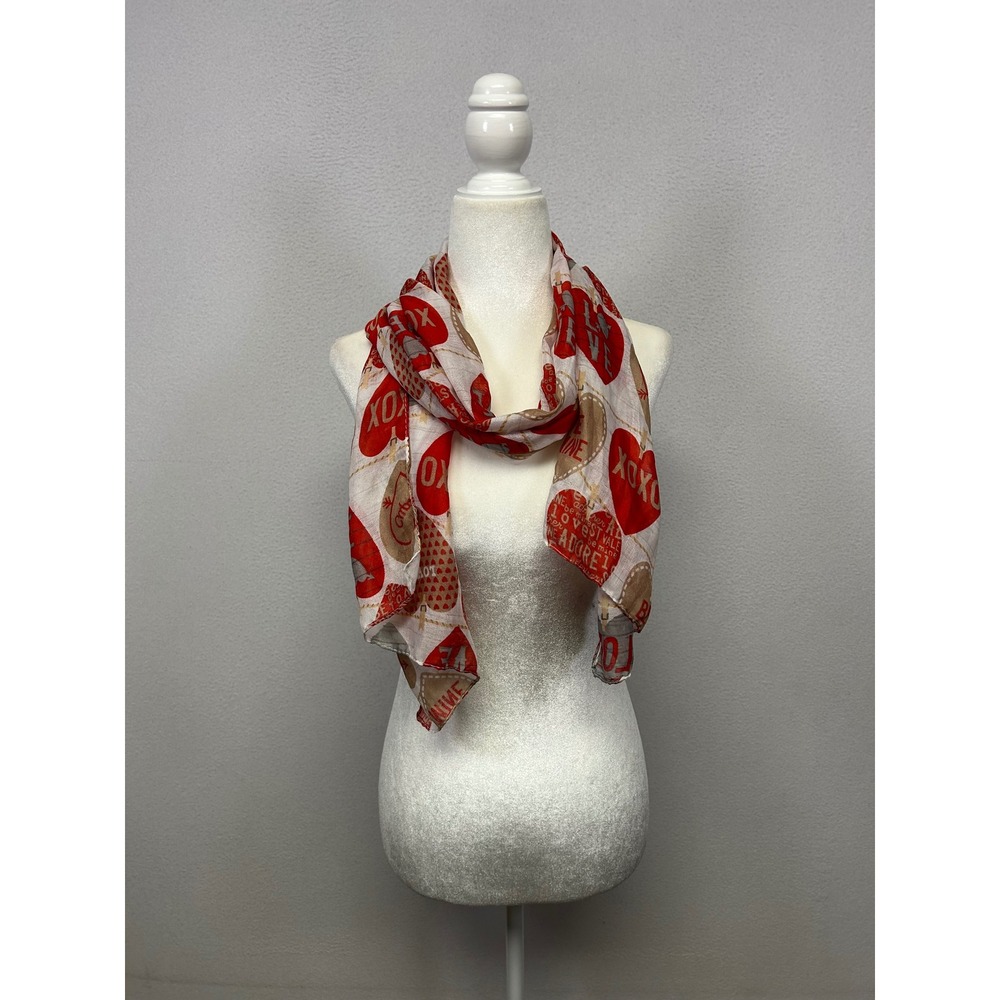 Valentine Romantic Greenbrier International Women OS Red Heart Print Sheer Scarf